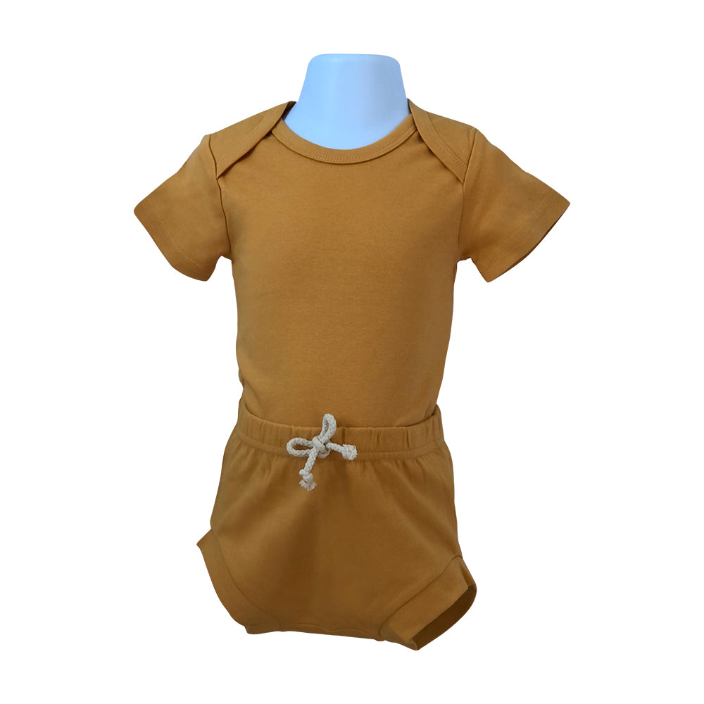 Two-Piece Short Sleeve Bodysuit with Tied Bottoms (Diaper Cover)