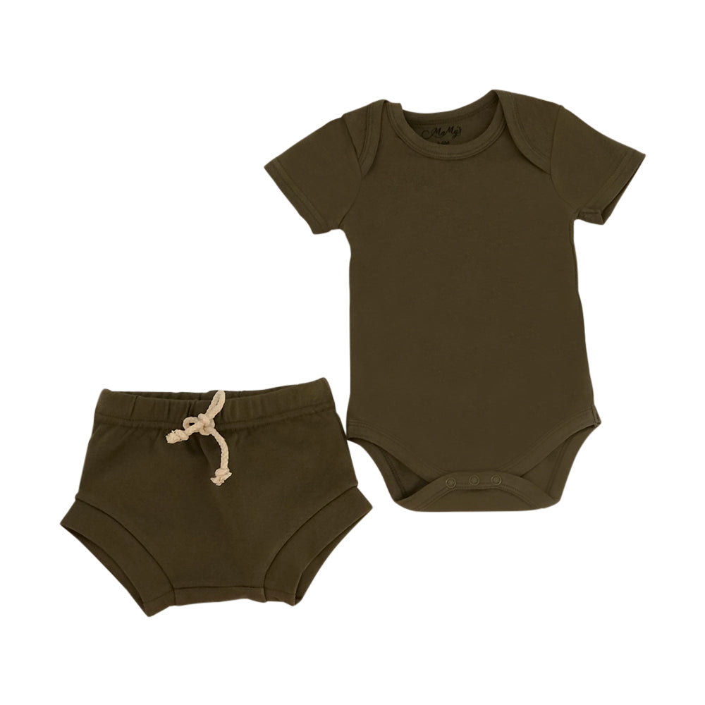 Two-Piece Short Sleeve Bodysuit with Tied Bottoms (Diaper Cover)