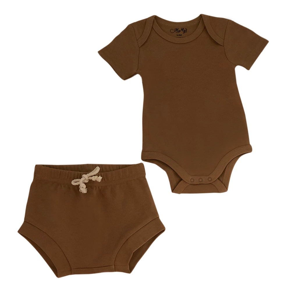 Two-Piece Short Sleeve Bodysuit with Tied Bottoms (Diaper Cover)