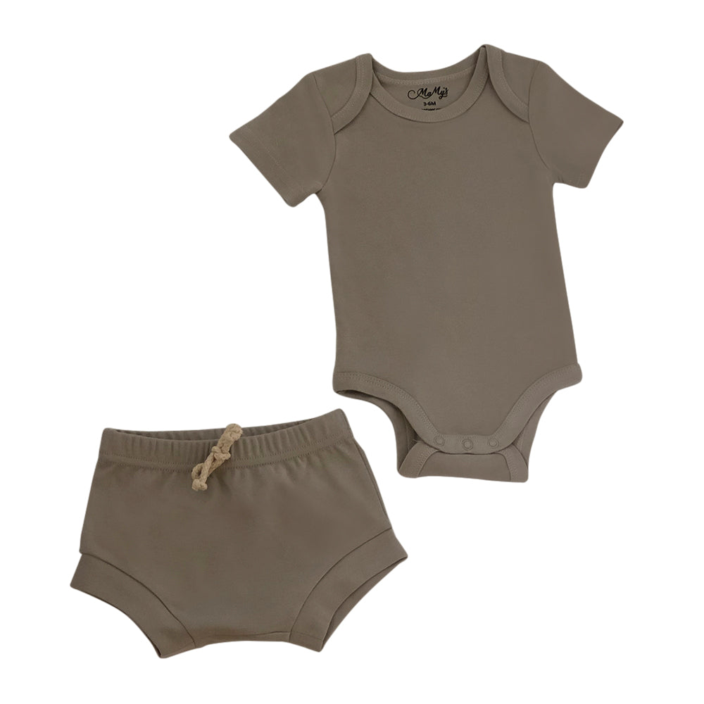 Two-Piece Short Sleeve Bodysuit with Tied Bottoms (Diaper Cover)