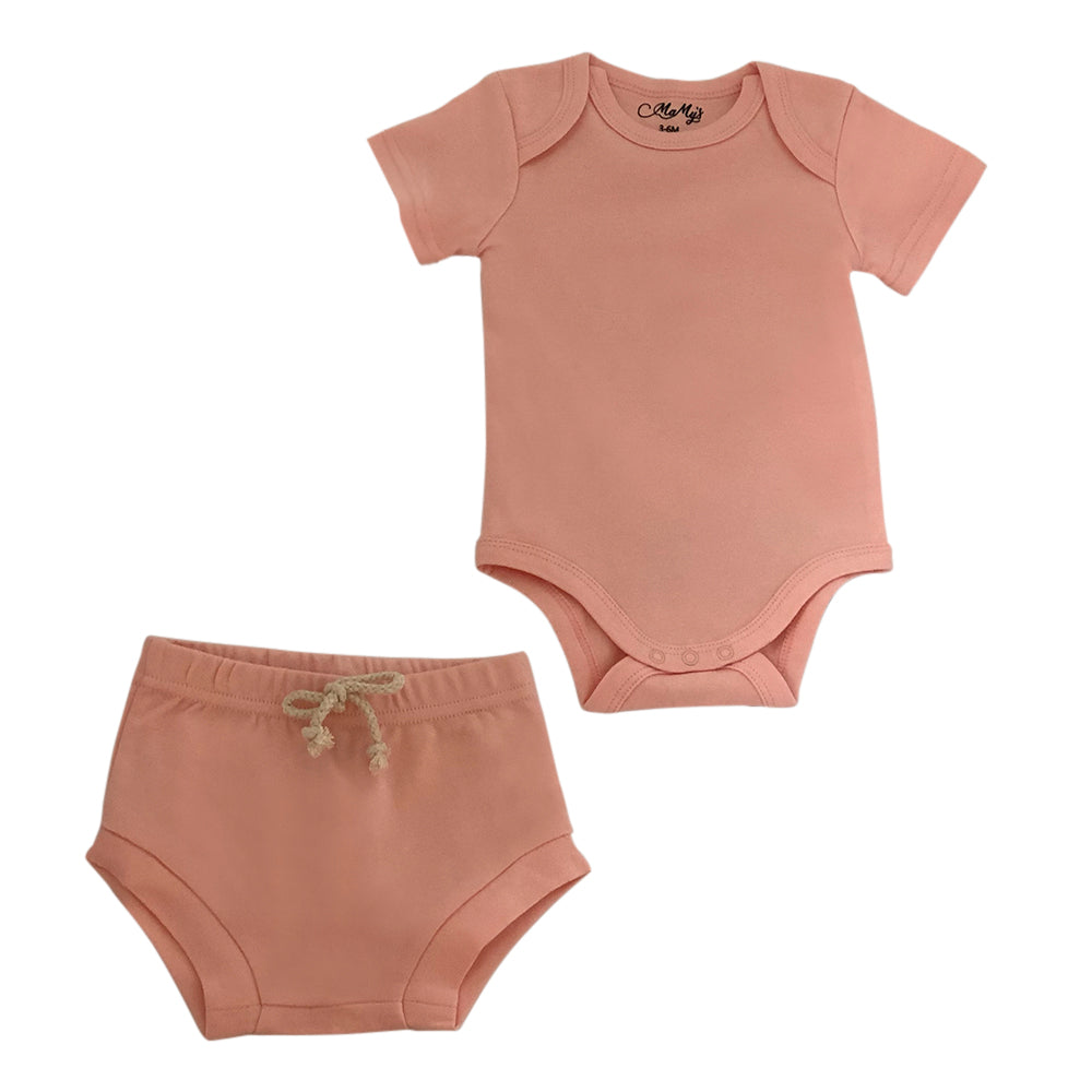 Two-Piece Short Sleeve Bodysuit with Tied Bottoms (Diaper Cover)