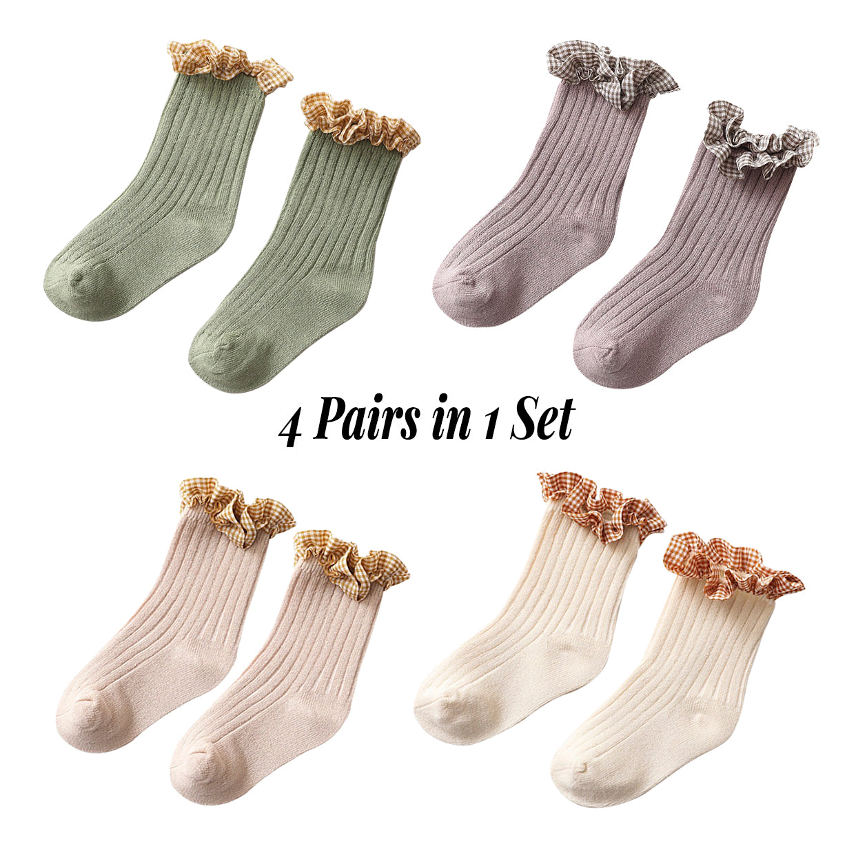 Checkered Ruffled Socks (4-Pair Bundle)