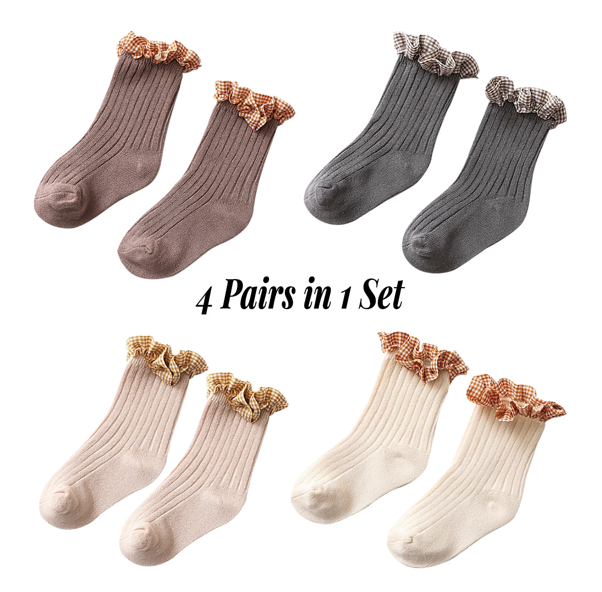 Checkered Ruffled Socks (4-Pair Bundle)