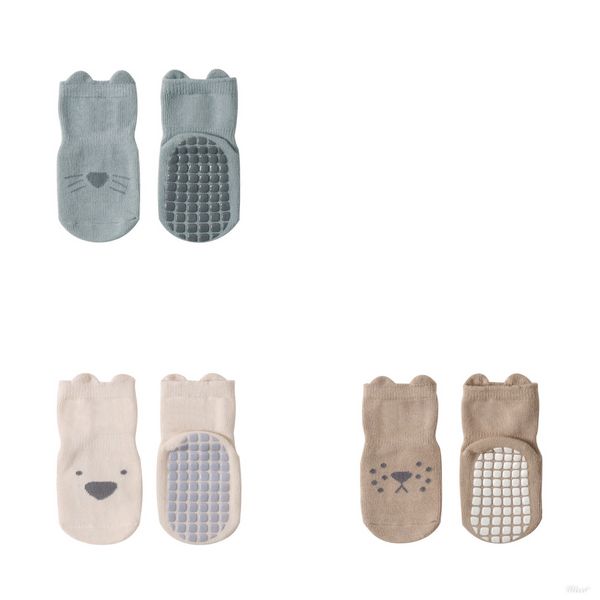 Babies/Toddlers Non-Slip Socks with Fun Animal Face (Sets of 2 and 3 Pairs)