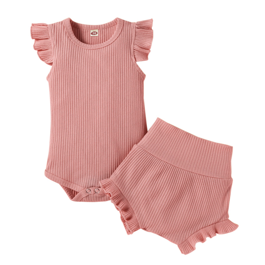 Two-Piece Ruffled Sleeveless Top and Bottoms with Snaps